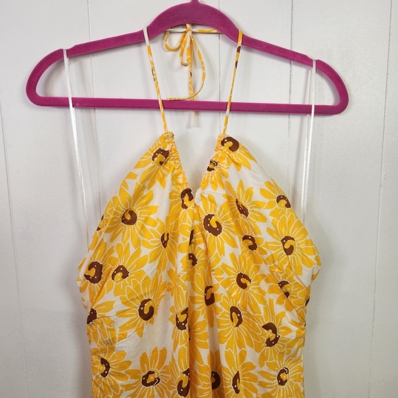 Mango Sunflower Cotton Maxi Dress Halter Sleeveless Size XL NEW NWT Boho Yellow - Picture 6 of 12